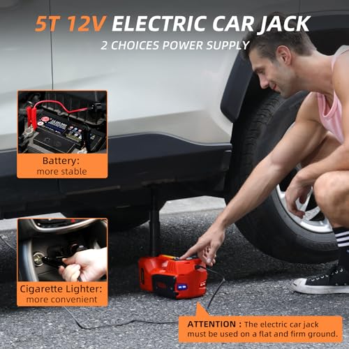 5 Ton 12V Electric Car Jack Kit with Impact Wrench and Tire Inflator Pump Y843