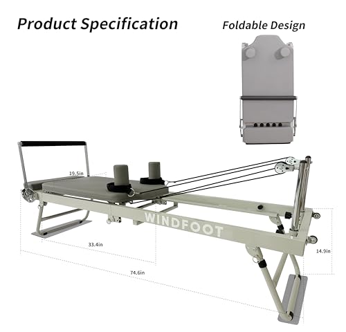 Foldable Pilates Reformer Machine with Springs & Cords P1916