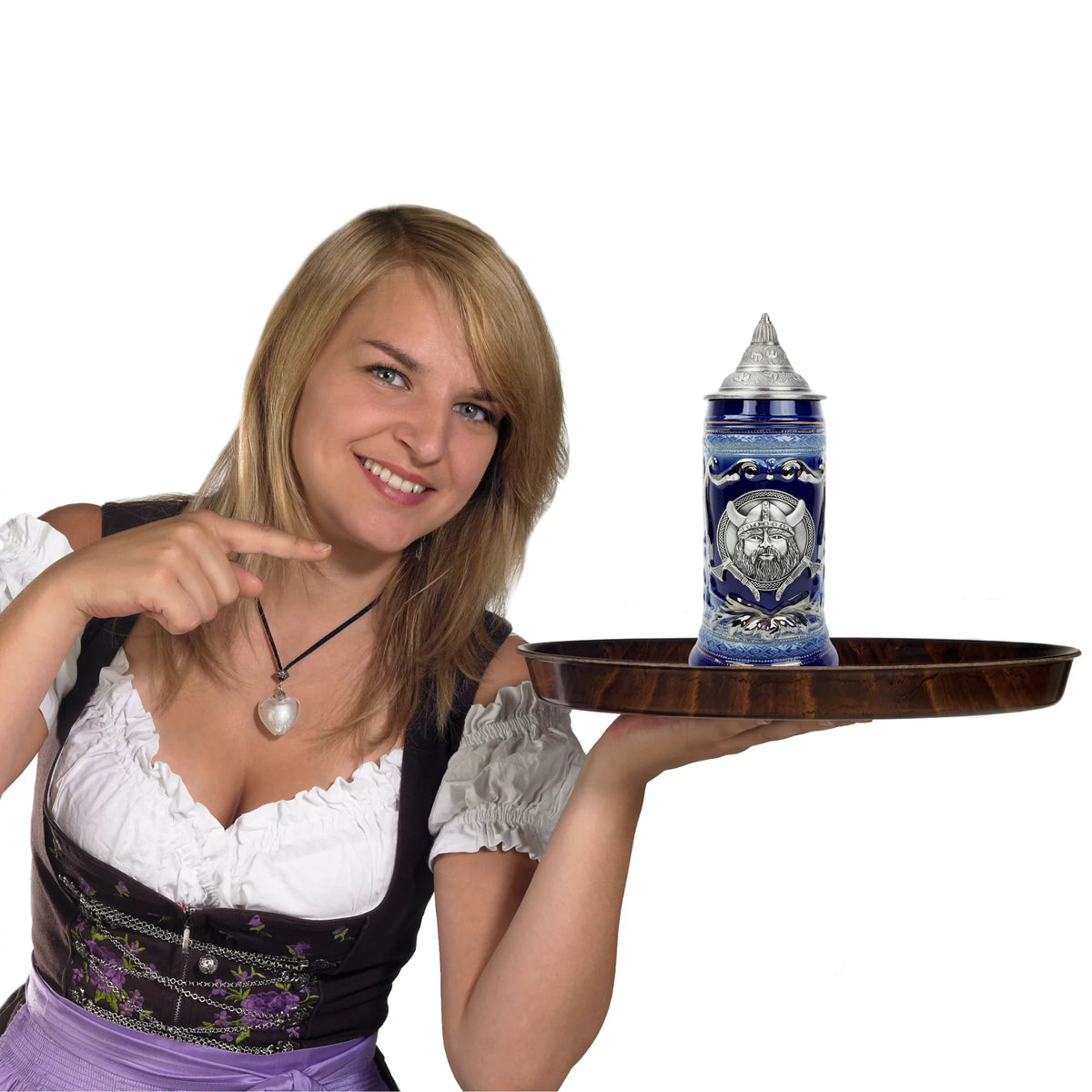 Blue Metal Medallion .75L Beer Stein with Metal Lid H269