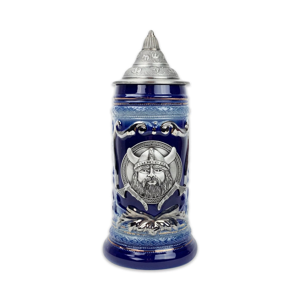 Blue Metal Medallion .75L Beer Stein with Metal Lid H269