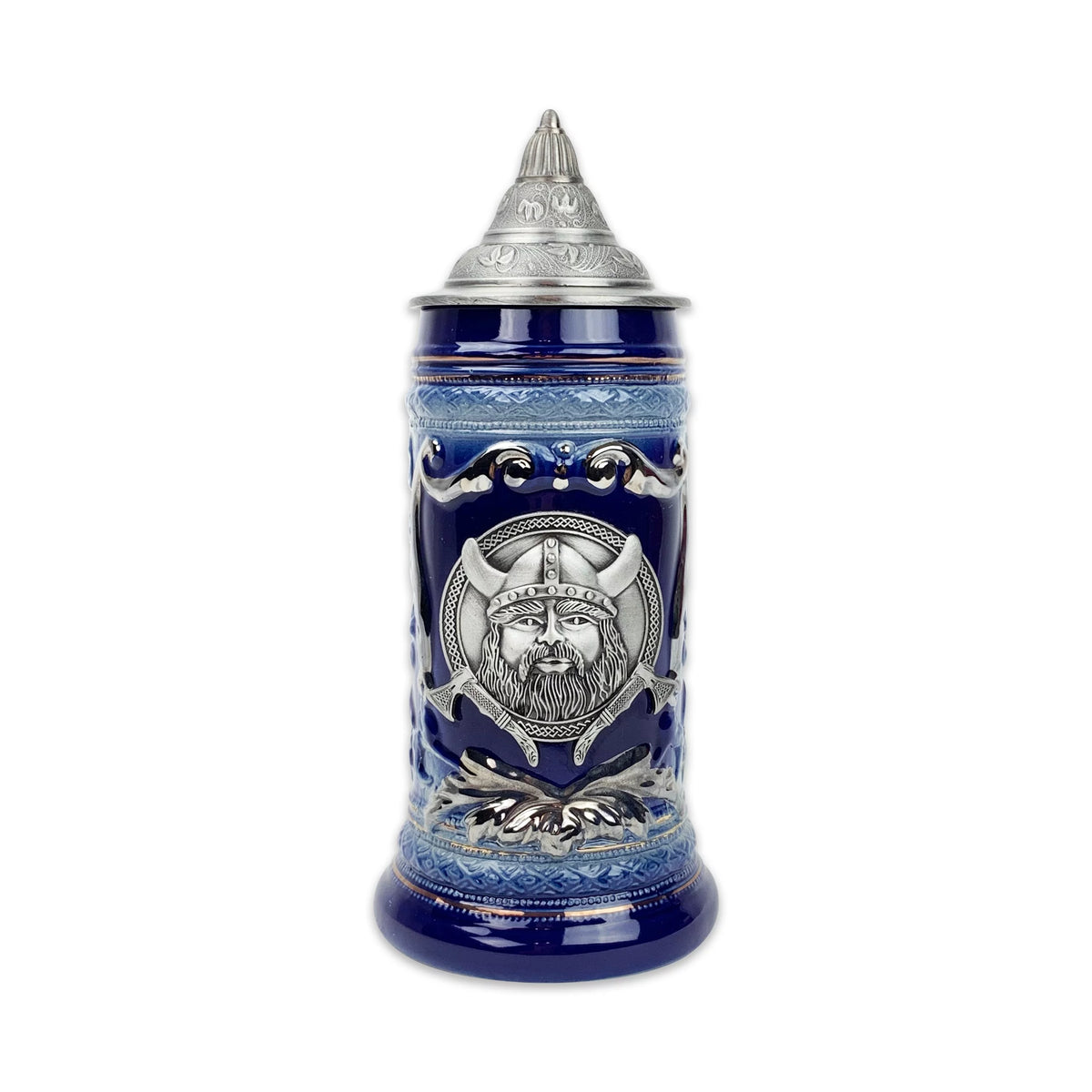 Blue Metal Medallion .75L Beer Stein with Metal Lid H269