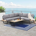 4 Pieces L-Shaped Metal Sectional Sofa Set with Coffee Table A914