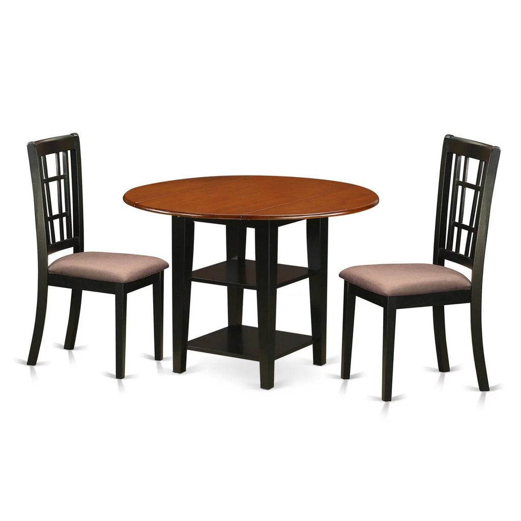 3 Piece Dual Drop Leaf Dining Table Set with Lattice Back Chairs F7493