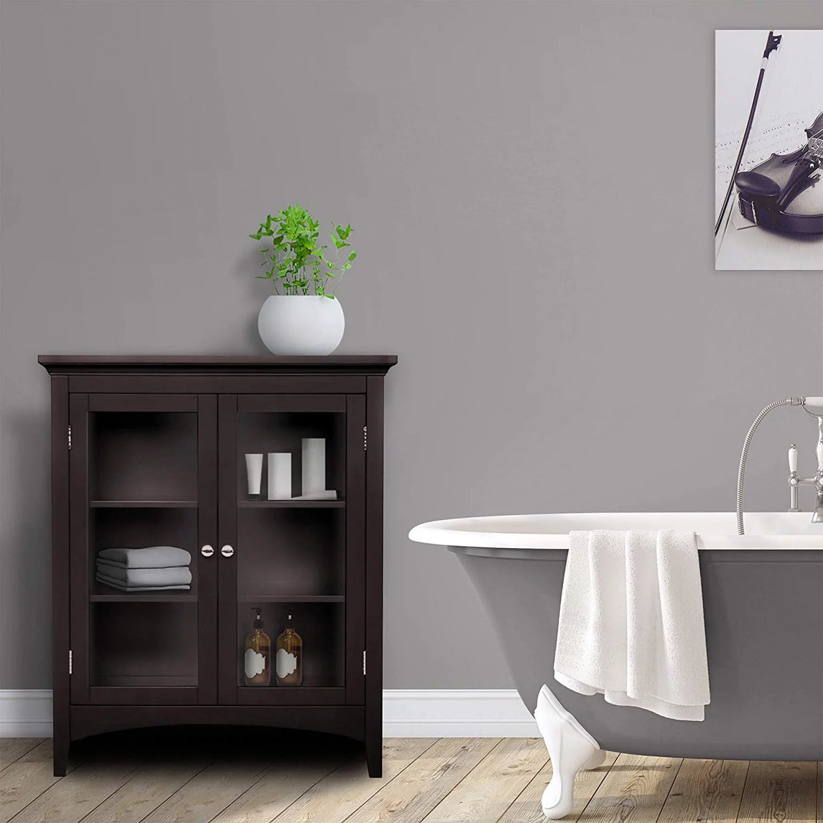 Wooden Floor Cabinet with 2 Glass Doors S751216