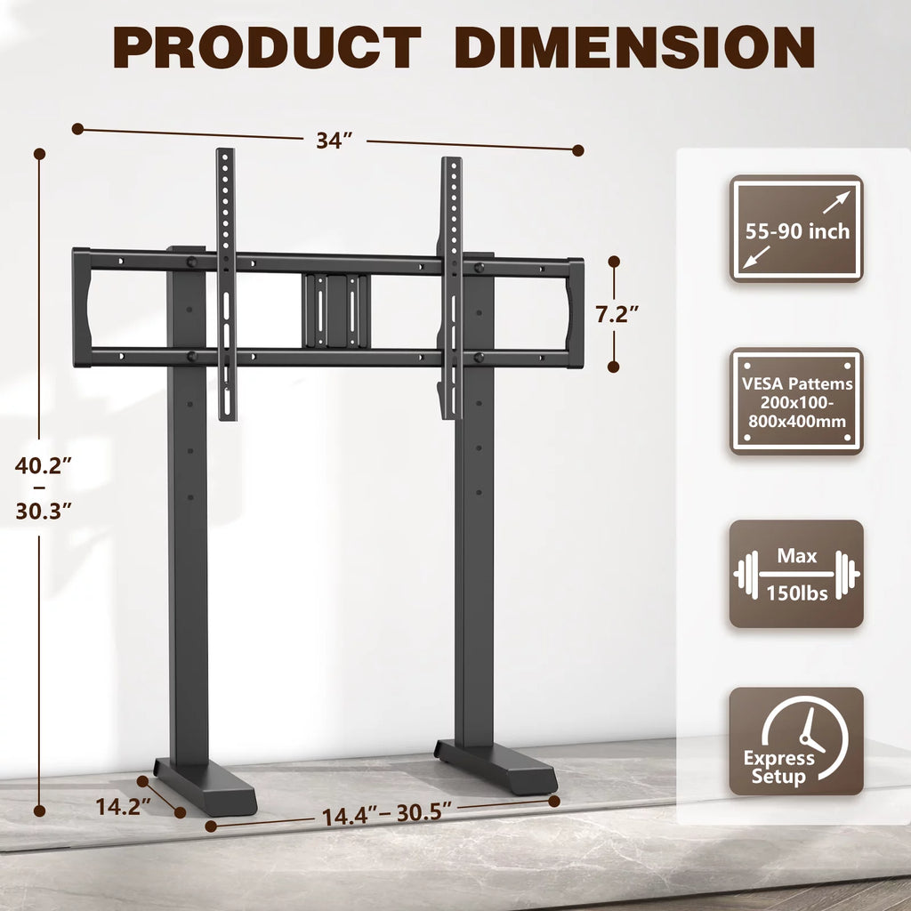 Black Alloy Steel TV Stand for 55 to 90 inch Flat Panel TVs P577