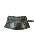 Grunge Buckle Rivet Denim Skirt J487