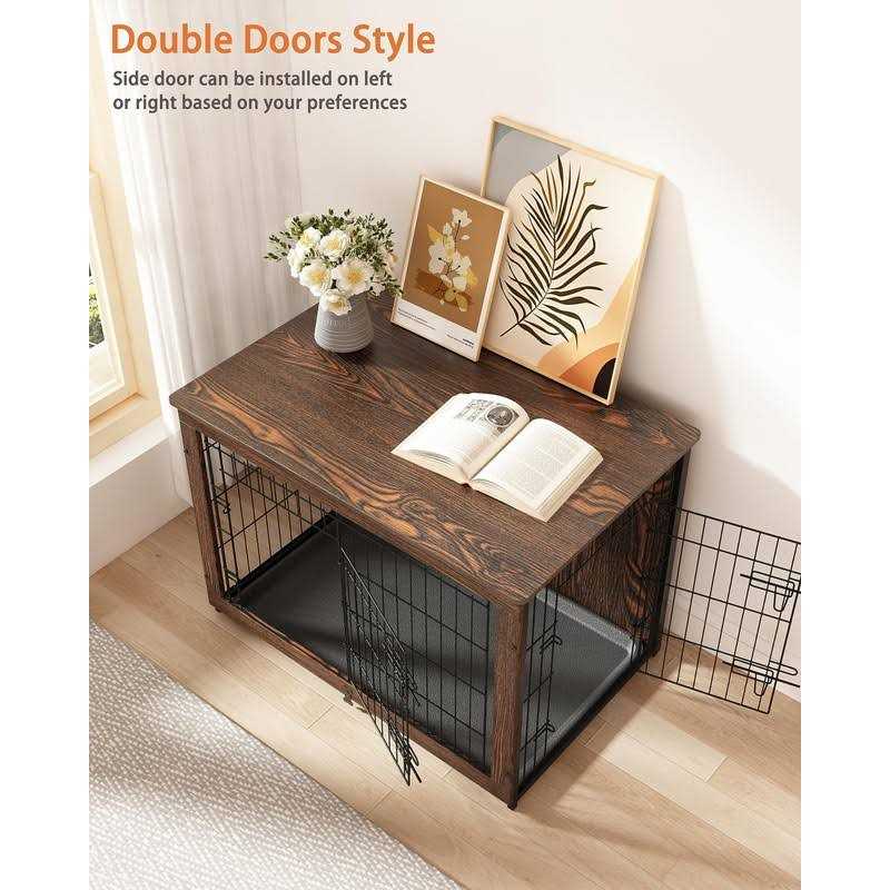 Wooden Dog Crate Furniture with Cushion and Tray S22364