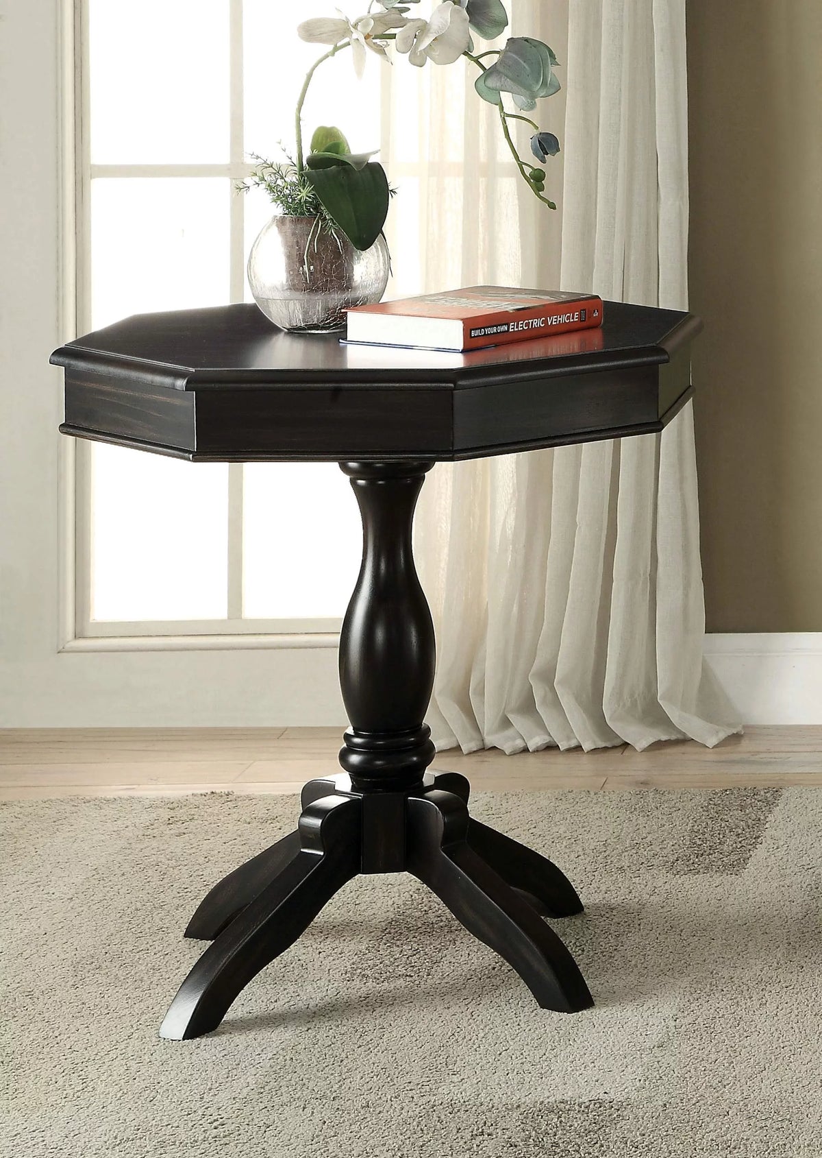 Black Wooden Octagon Side Table S733