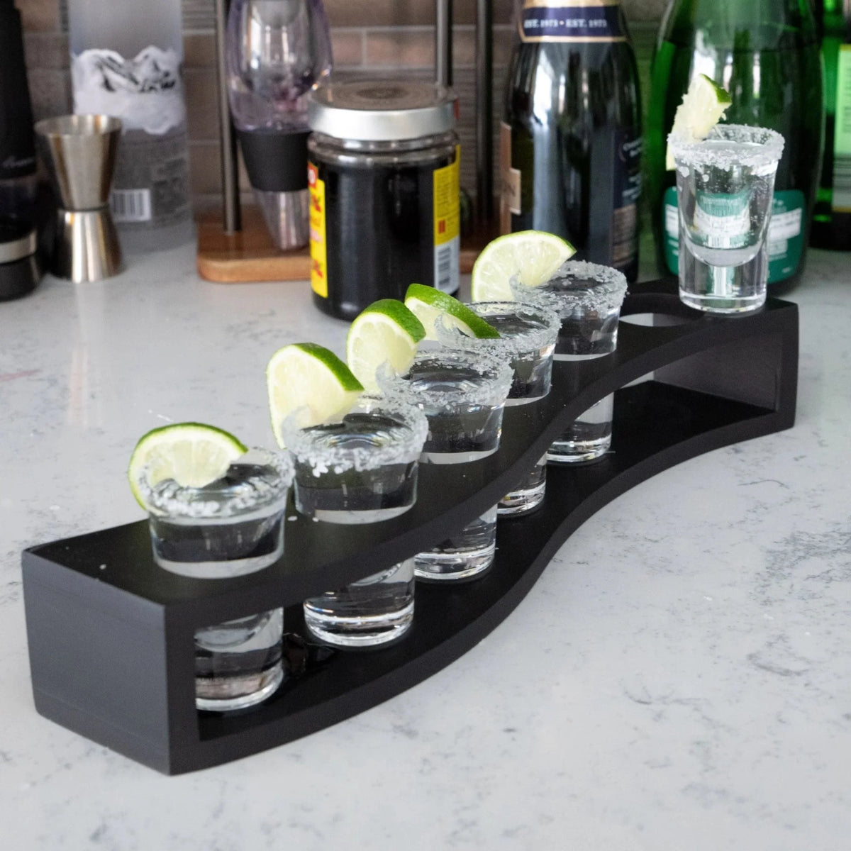 Shot Glasses Set of 6 with Wood Base O185