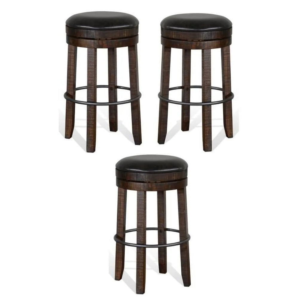 30" Wood Backless Swivel Barstool Set of 3 V55335