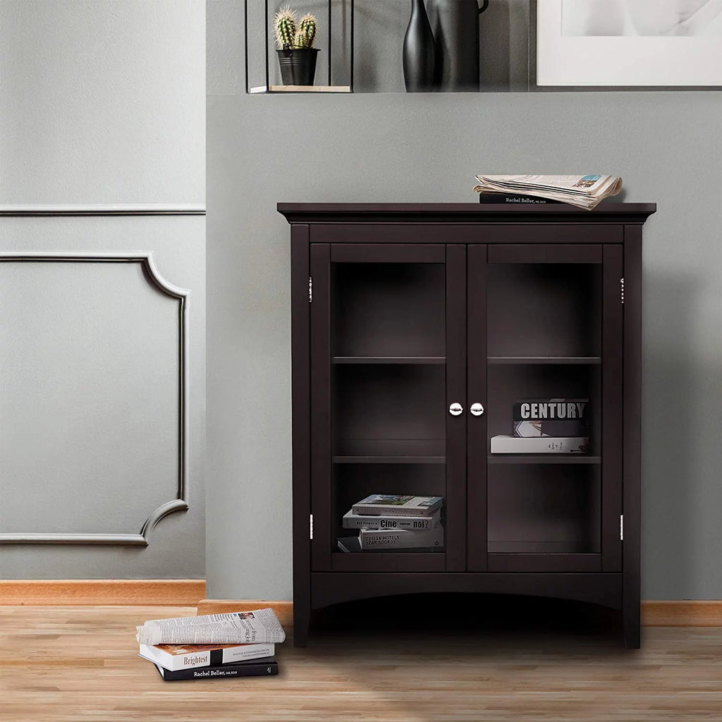 Wooden Floor Cabinet with 2 Glass Doors S751216