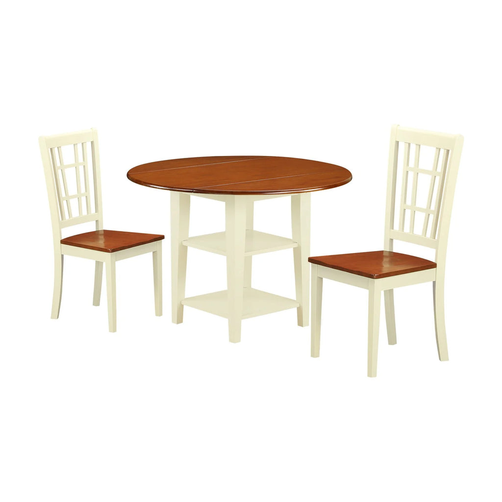 3 Piece Dual Drop Leaf Dining Table Set with Lattice Back Chairs F7493