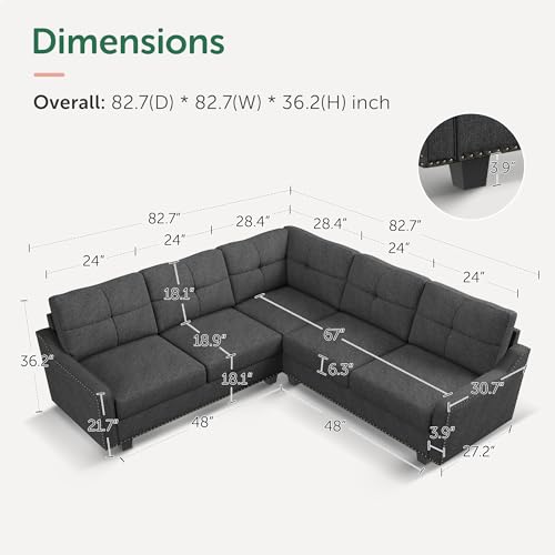 Dark Grey Convertible Sectional Sofa I3179