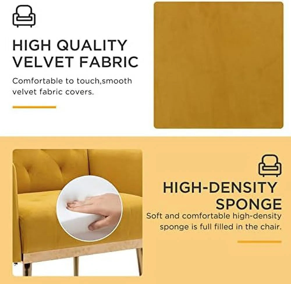 Yellow Velvet Accent Chair with Metal Legs C11592