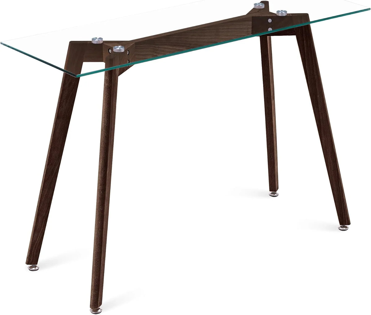 Glass Console Table with Solid Wood Legs W71982