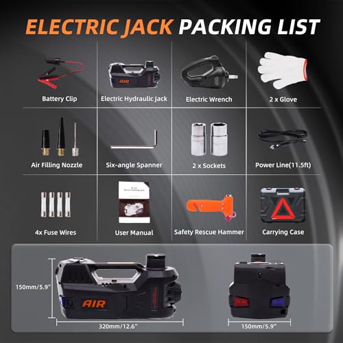 5 Ton 12V Electric Car Jack Kit with Impact Wrench and Tire Inflator Pump Y843