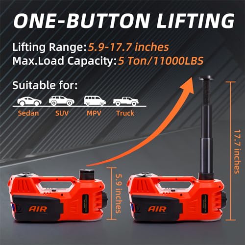 5 Ton 12V Electric Car Jack Kit with Impact Wrench and Tire Inflator Pump Y843