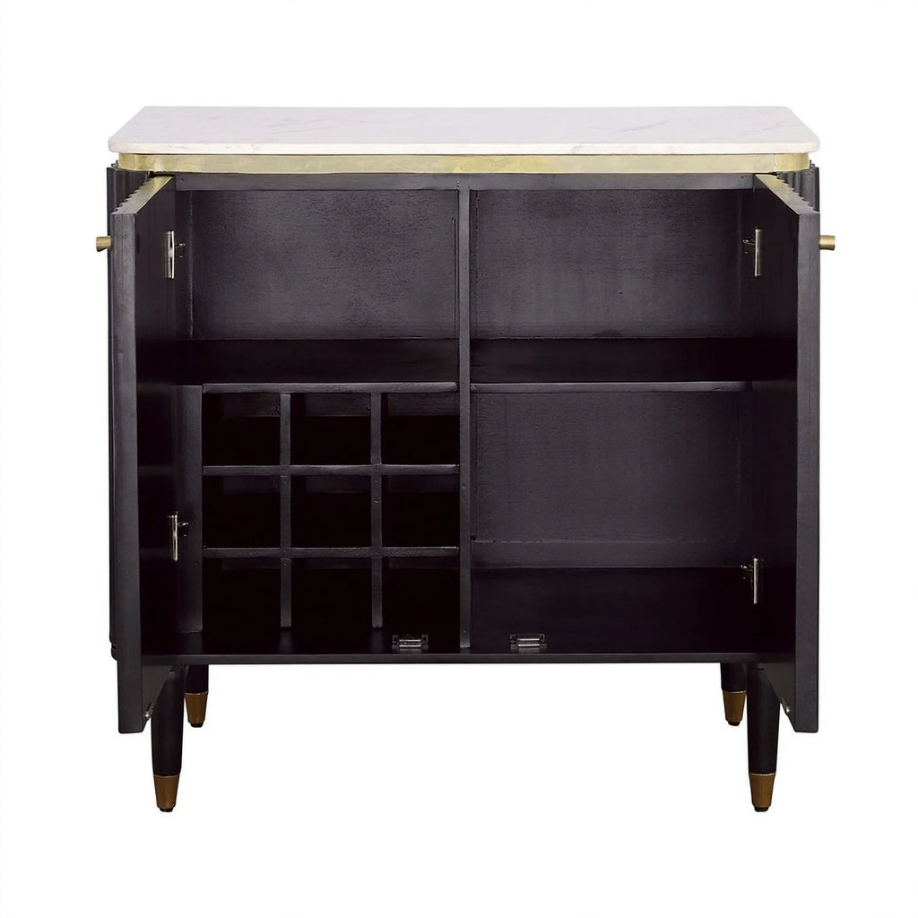Modern 2-Door Wood Bar Cabinet in Black and Gold Z684