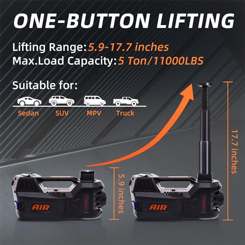 5 Ton 12V Electric Car Jack Kit with Impact Wrench and Tire Inflator Pump Y843