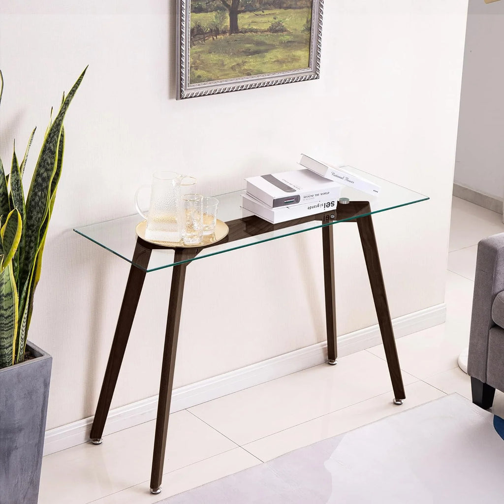 Glass Console Table with Solid Wood Legs W71982