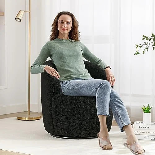 Swivel Barrel Chair Teddy Sherpa Upholstered Accent Armchair V8180