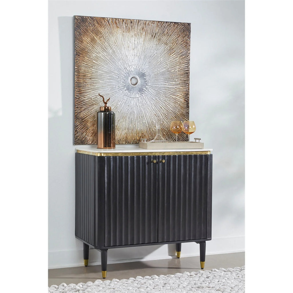 Modern 2-Door Wood Bar Cabinet in Black and Gold Z684