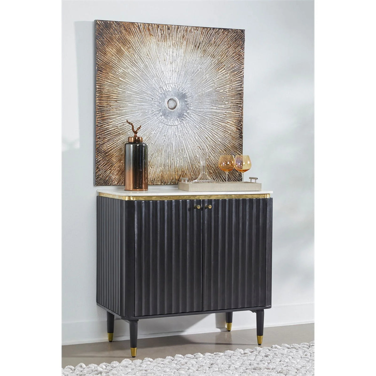 Modern 2-Door Wood Bar Cabinet in Black and Gold Z684