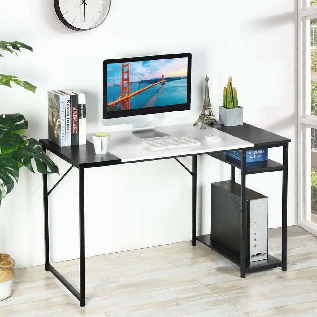 47.2" L Writing Computer Desk with 2 Storage Shelves White & Black W985