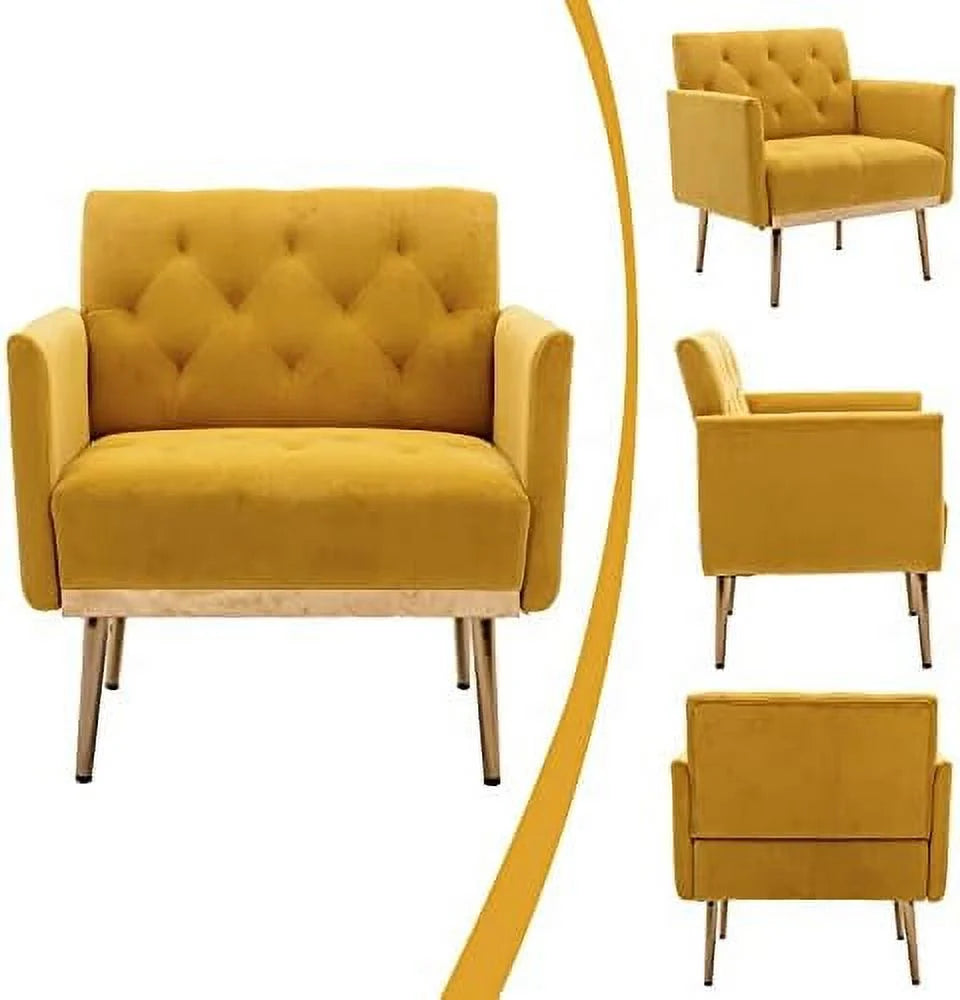 Yellow Velvet Accent Chair with Metal Legs C11592