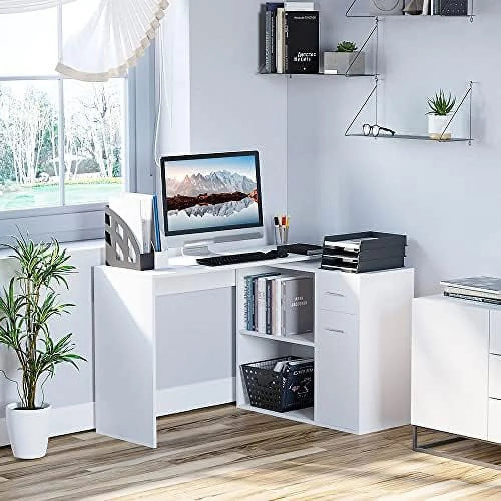 L Shaped Computer Desk with Shelves Drawer and Cabinet Black J91890