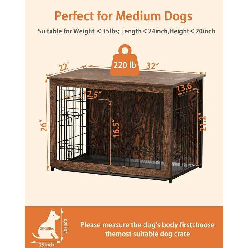 Wooden Dog Crate Furniture with Cushion and Tray S22364