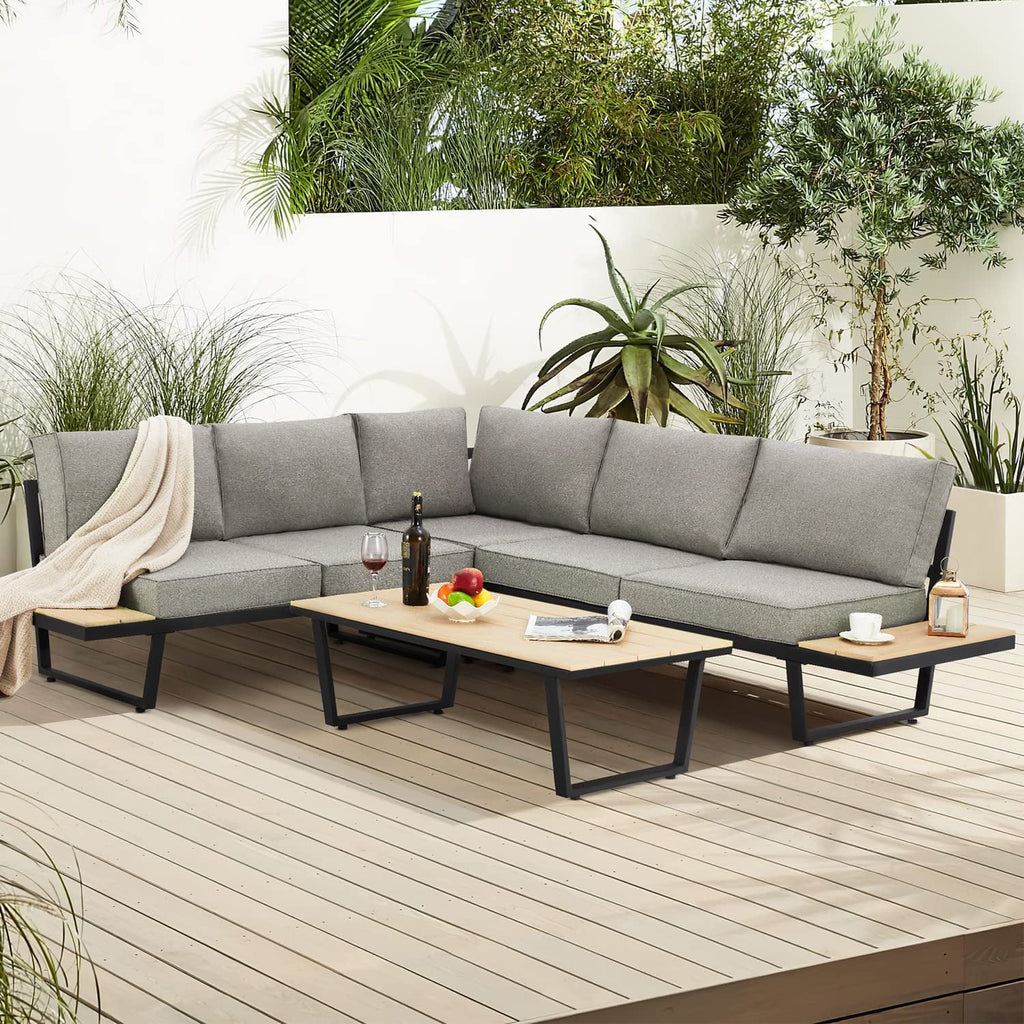 4 Pieces L-Shaped Metal Sectional Sofa Set with Coffee Table A914
