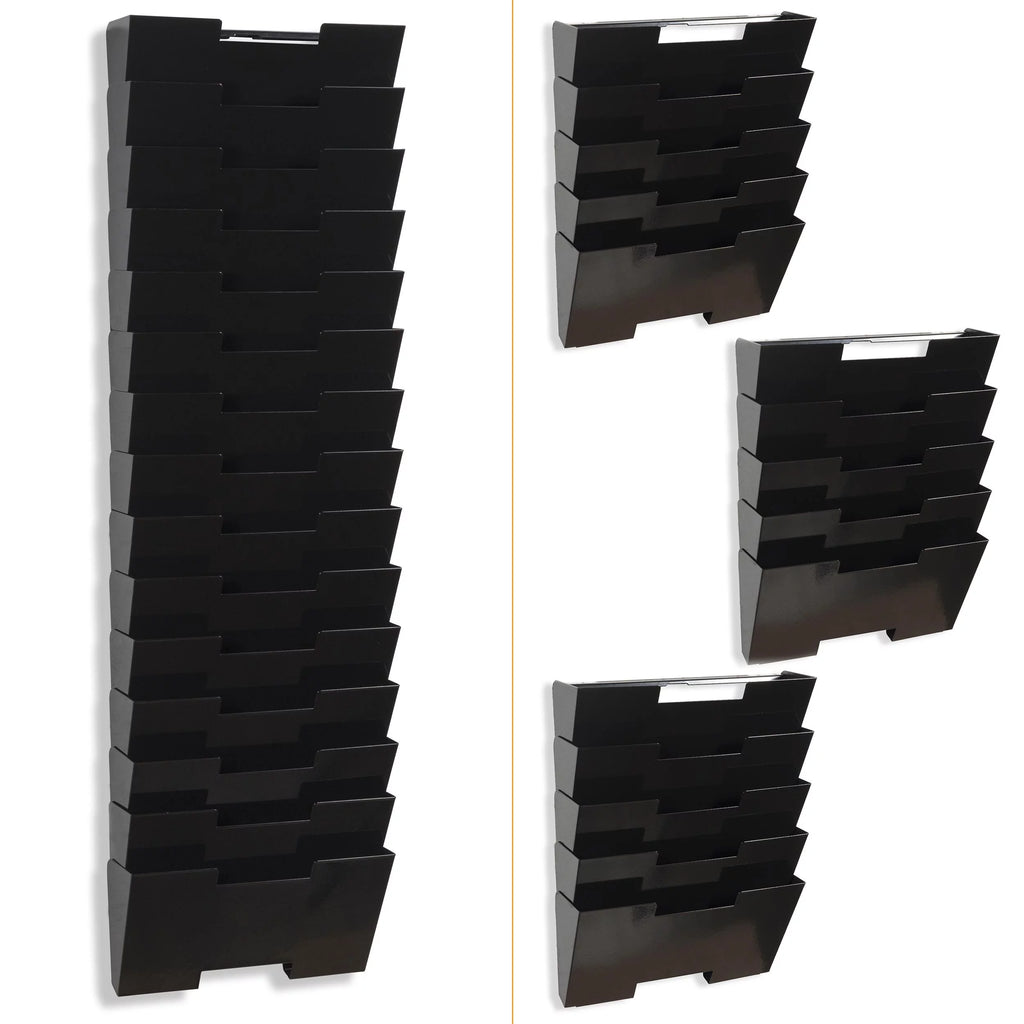 Black Steel Wall Mount Magazine Rack 15 Pockets A774