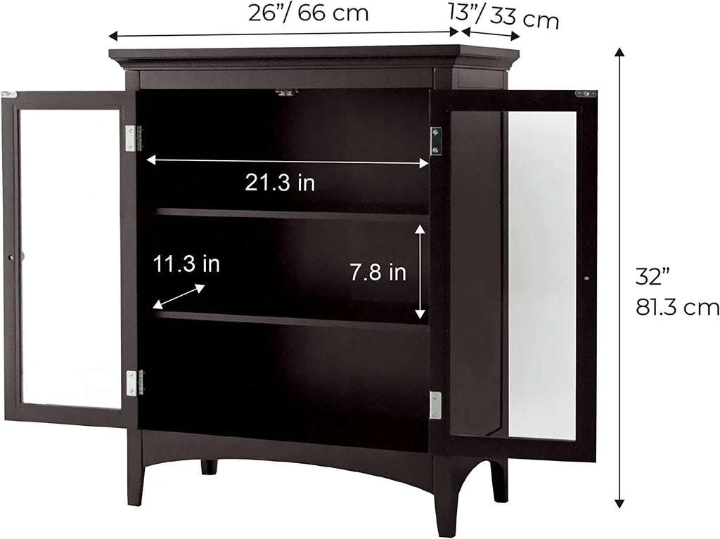 Wooden Floor Cabinet with 2 Glass Doors S751216