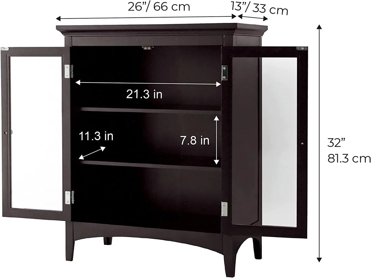 Wooden Floor Cabinet with 2 Glass Doors S751216