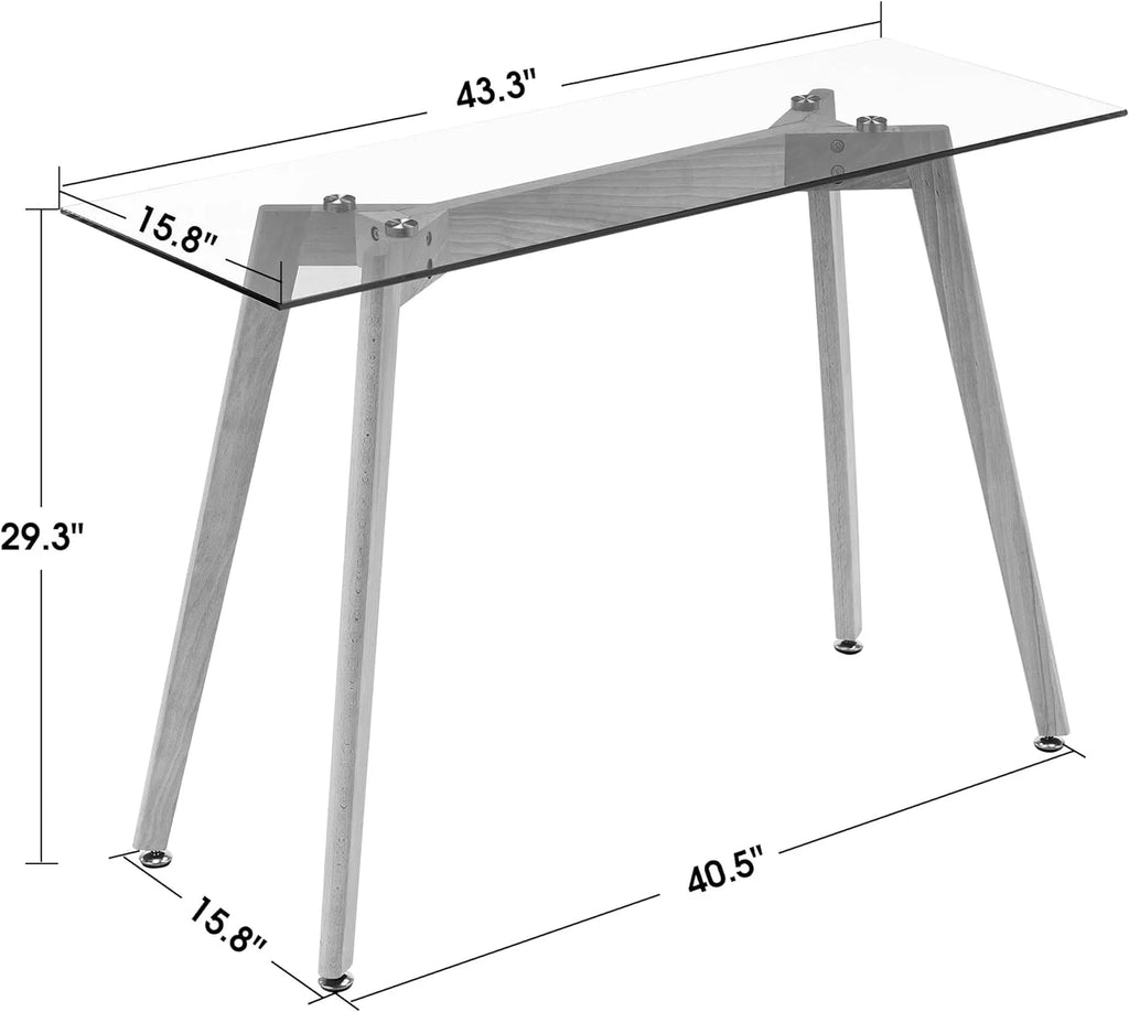 Glass Console Table with Solid Wood Legs W71982